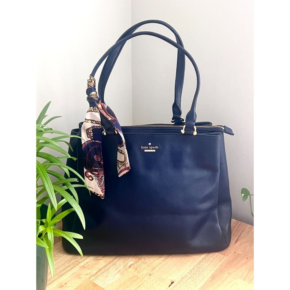 Kate Spade Lombard Street Neve French Navy Pebble Leather Large Tote PXRU7613